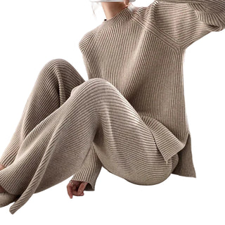 Women's Wide Leg Ribbed Knit Two-Piece Set