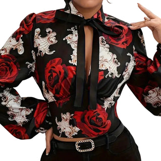 Women's Floral Blouse with bow tie