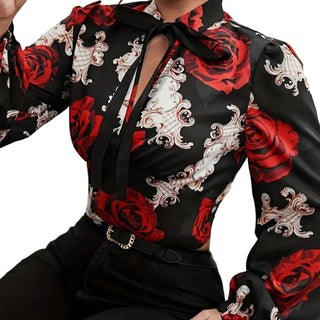 Women's Floral Blouse with bow tie