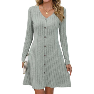 Women's line dress with V neck and buttons