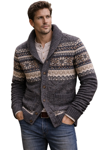 Men’s Shawl Collar Button-Front Knit Cardigan