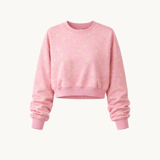 Floral Print Crew Neck Cropped Sweatshirt